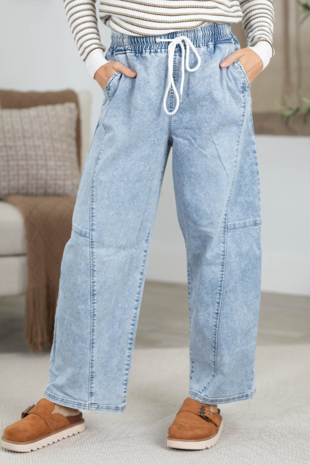Risen Light Elastic Relaxed Cropped Barrel Pants