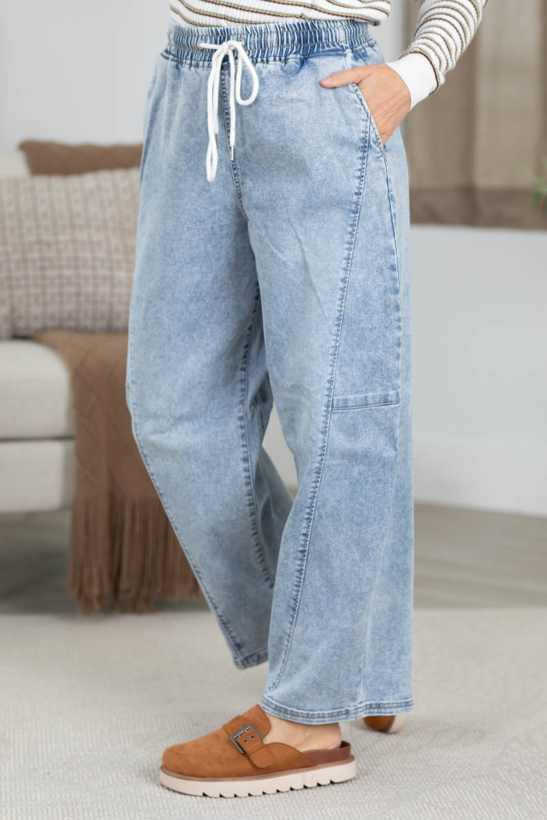 Risen Light Elastic Relaxed Cropped Barrel Pants