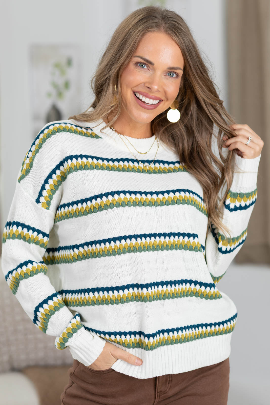 Staccato Texture Stripe Pullover Sweater
