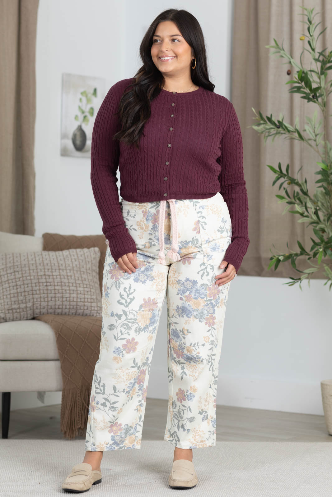 Cable Knit Lightweight Button Up Cardigan