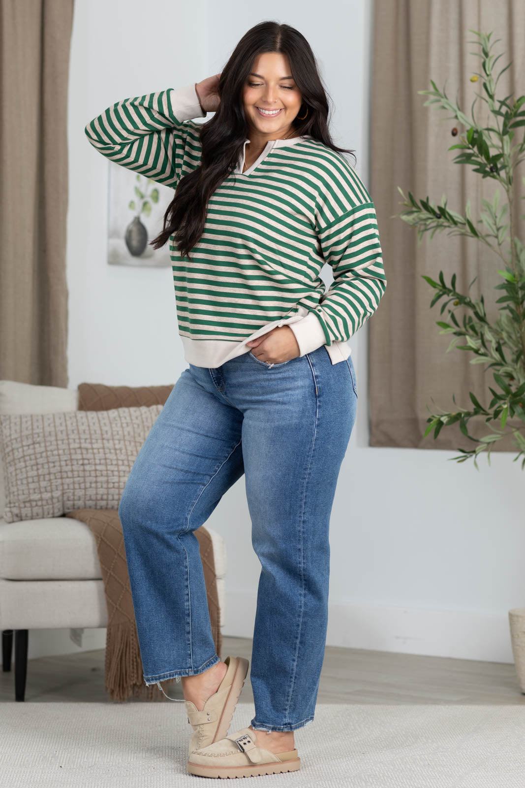 Risen Tummy Control High Rise Slim Barrel Jeans