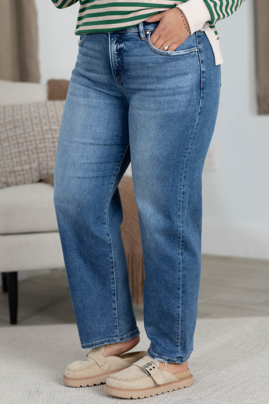 Risen Tummy Control High Rise Slim Barrel Jeans