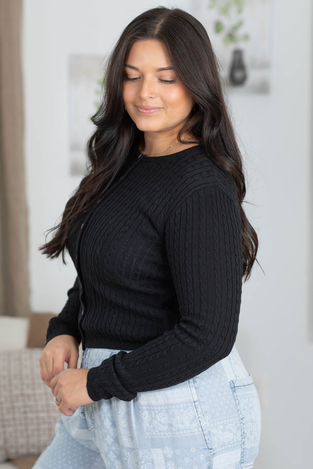 Cable Knit Lightweight Button Up Cardigan