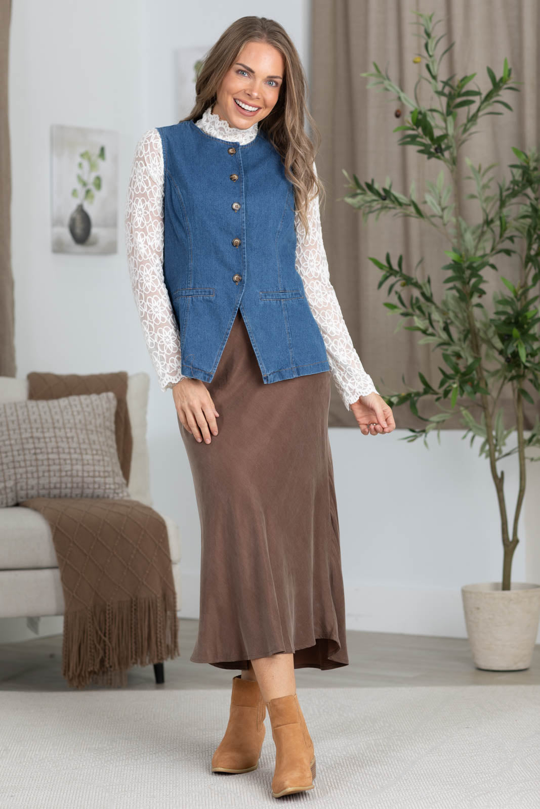 Denim Blue Button Up Vest