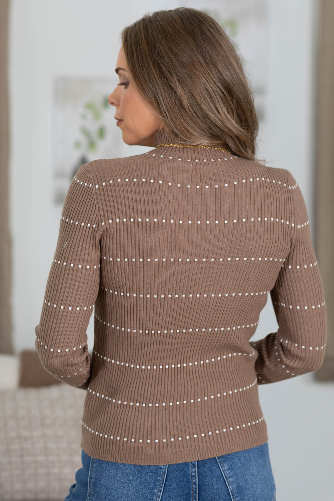 Staccato Rib Mock Neck With Textured Stripe Top
