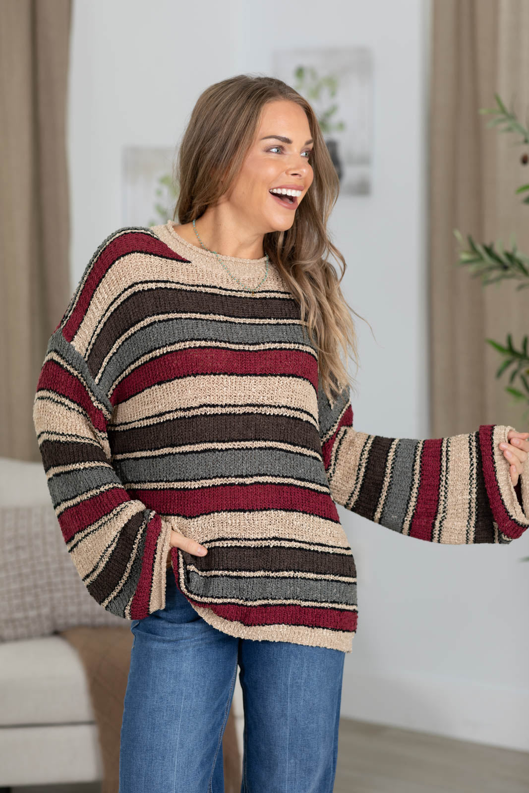 Contrast Striped Loose Knit Sweater