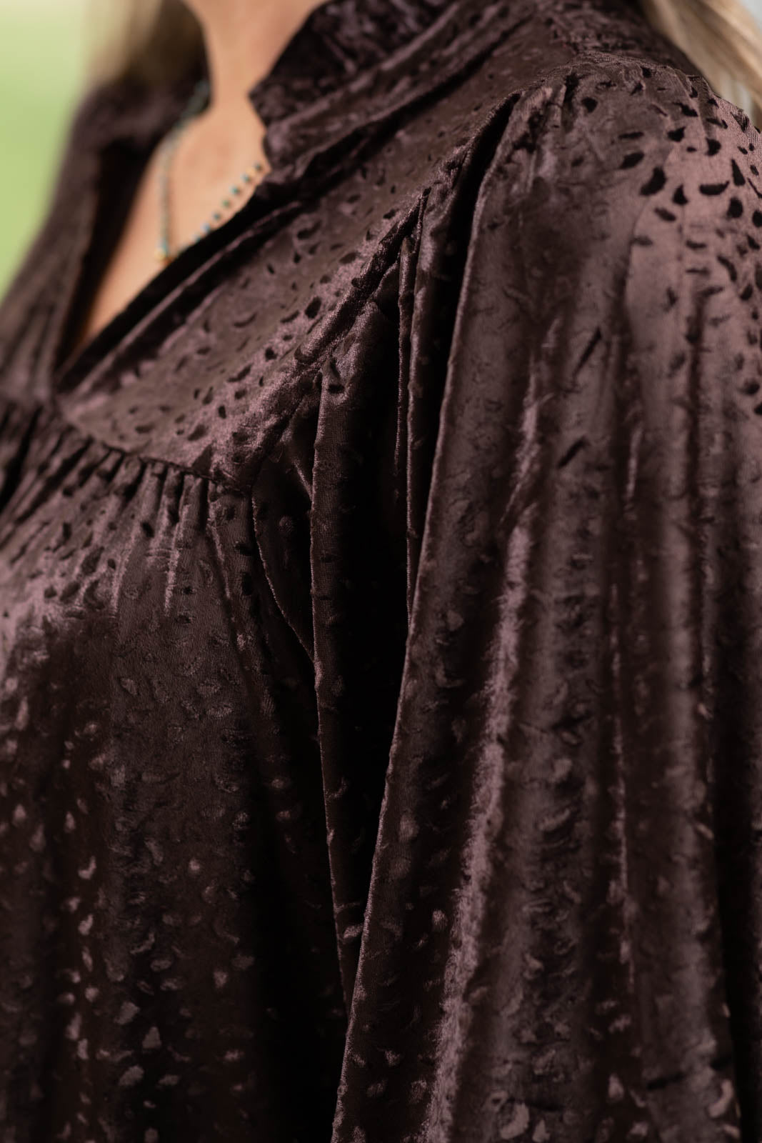 Staccato Brown Ruffled Neck Shift Dress