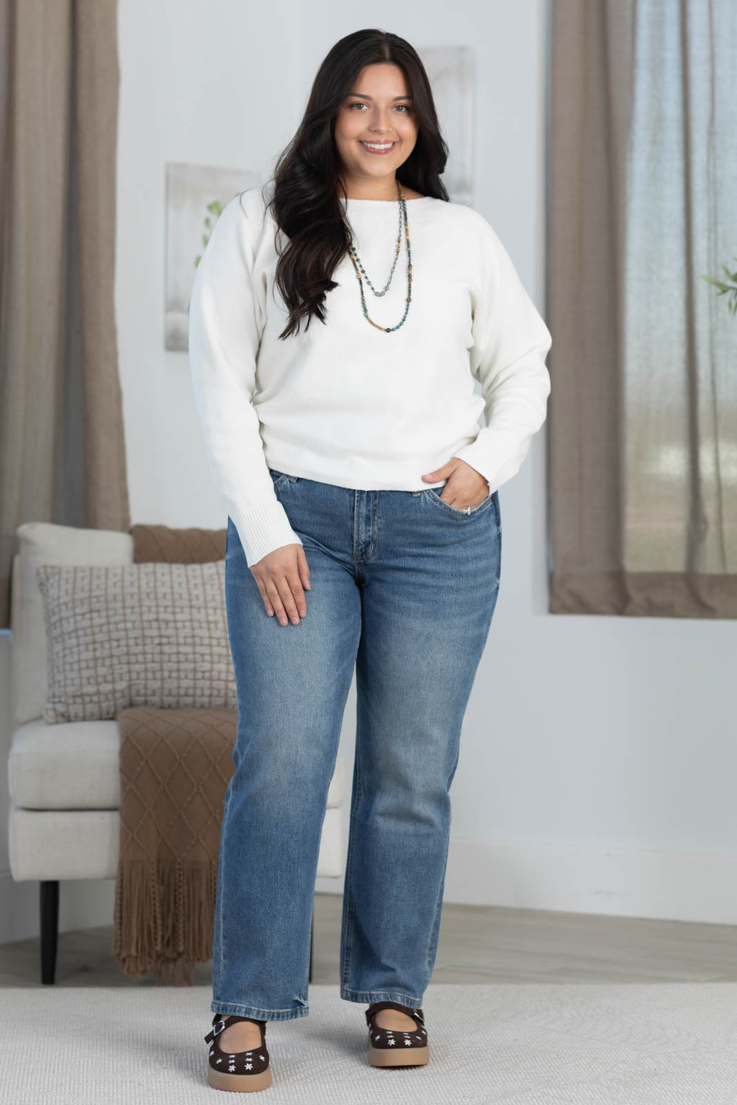 Staccato Boatneck Dolman Long Sleeve Sweater Top