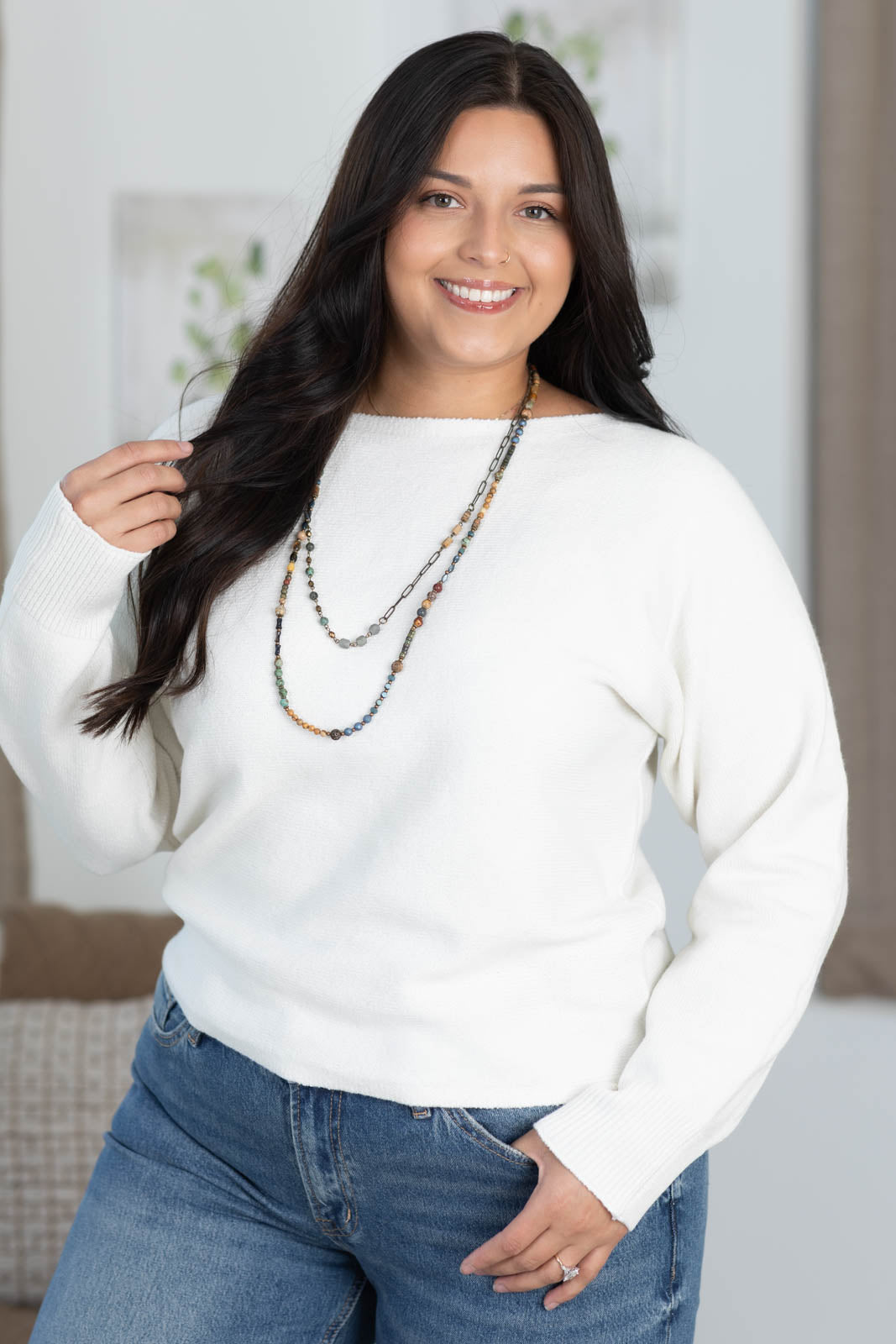 Staccato Boatneck Dolman Long Sleeve Sweater Top