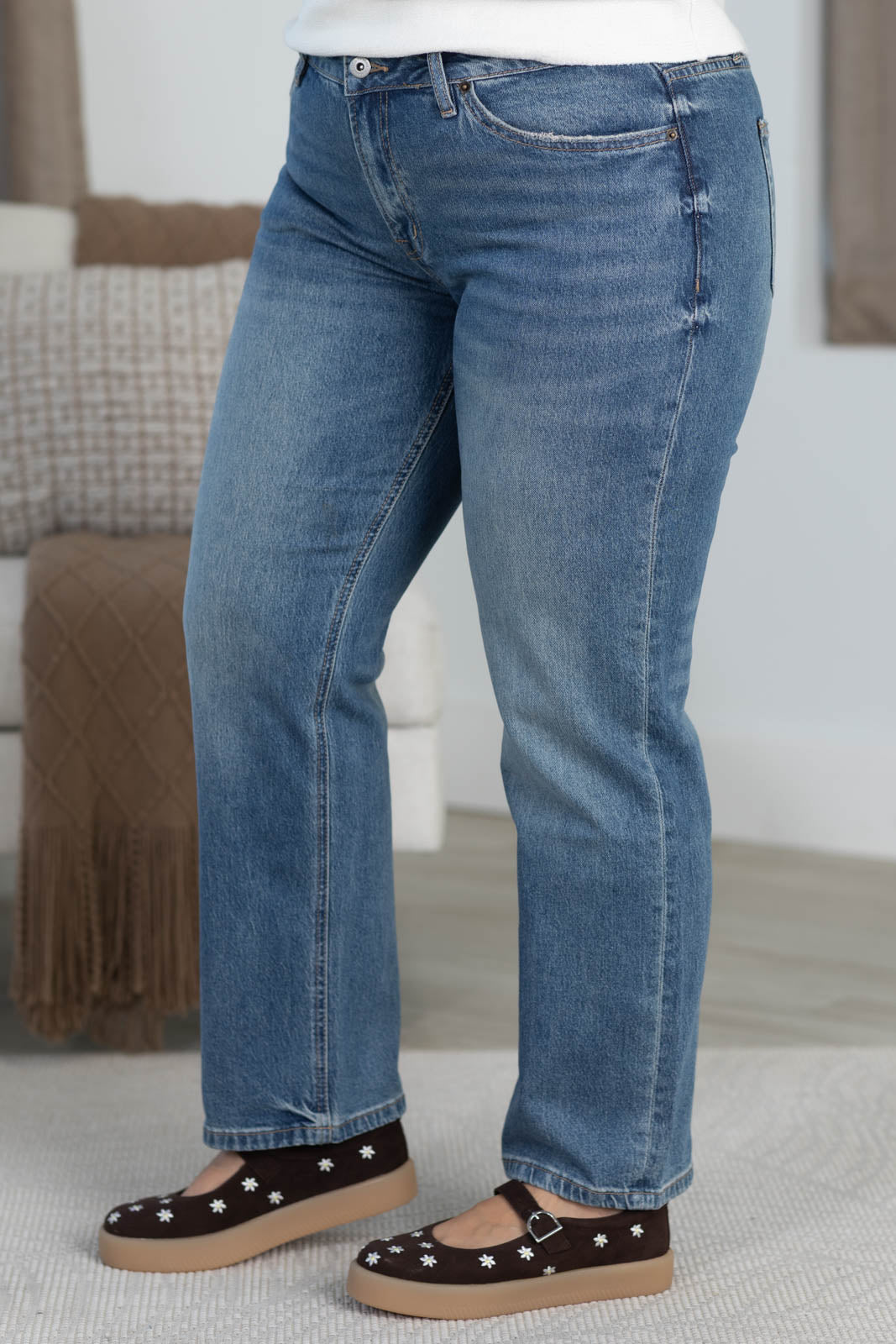 Mica Denim Mid Rise Straight Leg Ankle Jeans