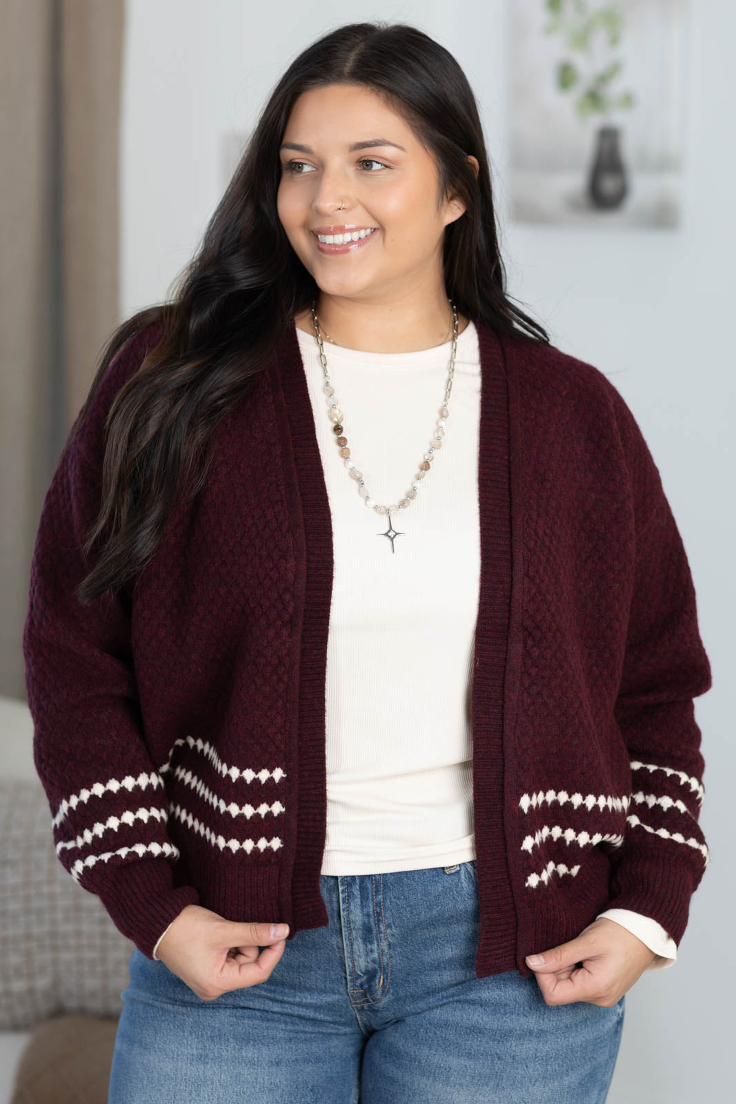 Staccato Textured Balloon Sleeve Cardigan