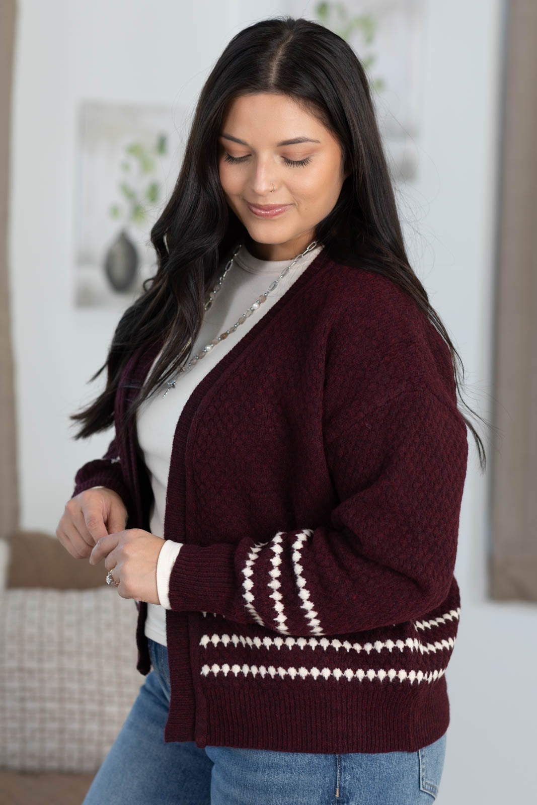 Staccato Textured Balloon Sleeve Cardigan