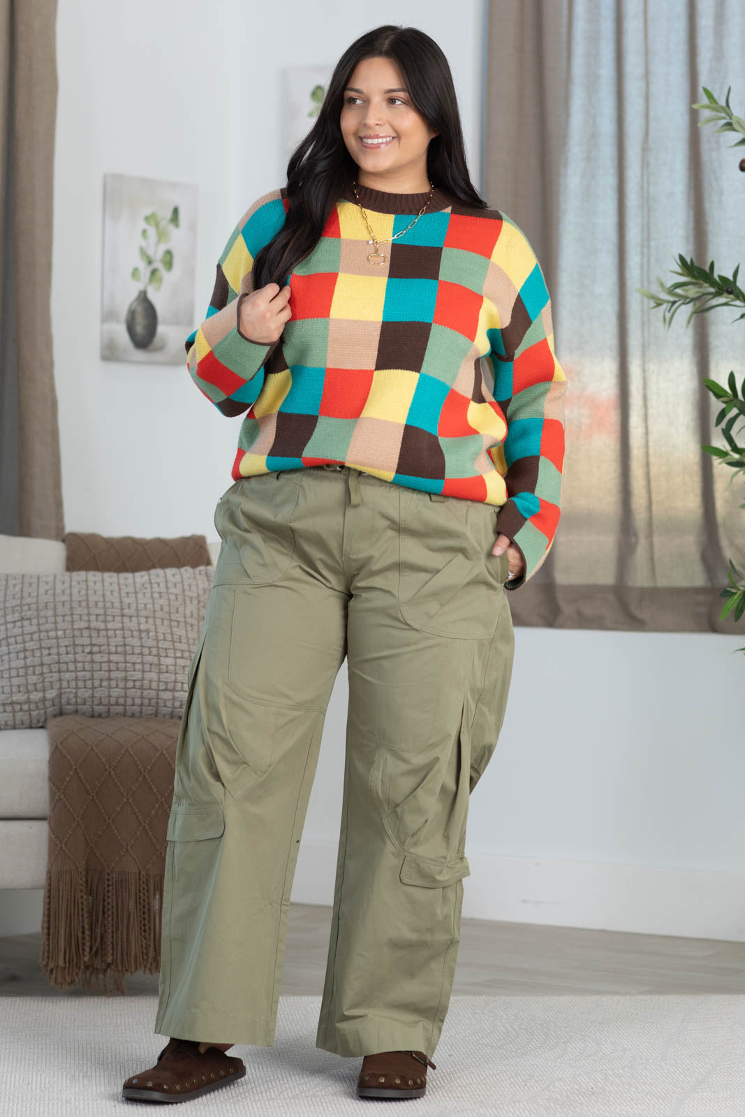 High Rise Wide Leg Cargo Pants With Drawstring Waist