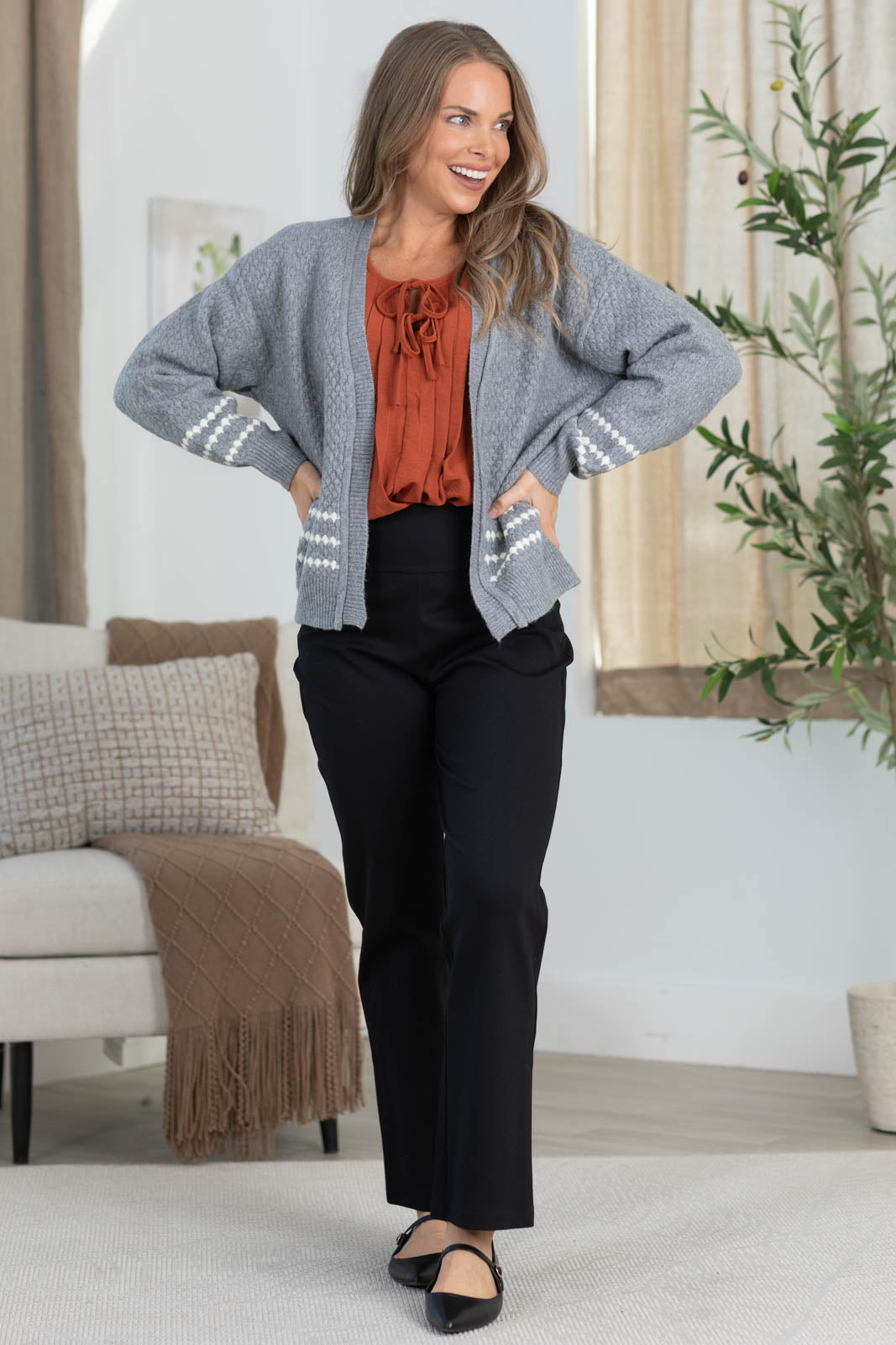 Staccato Textured Balloon Sleeve Cardigan