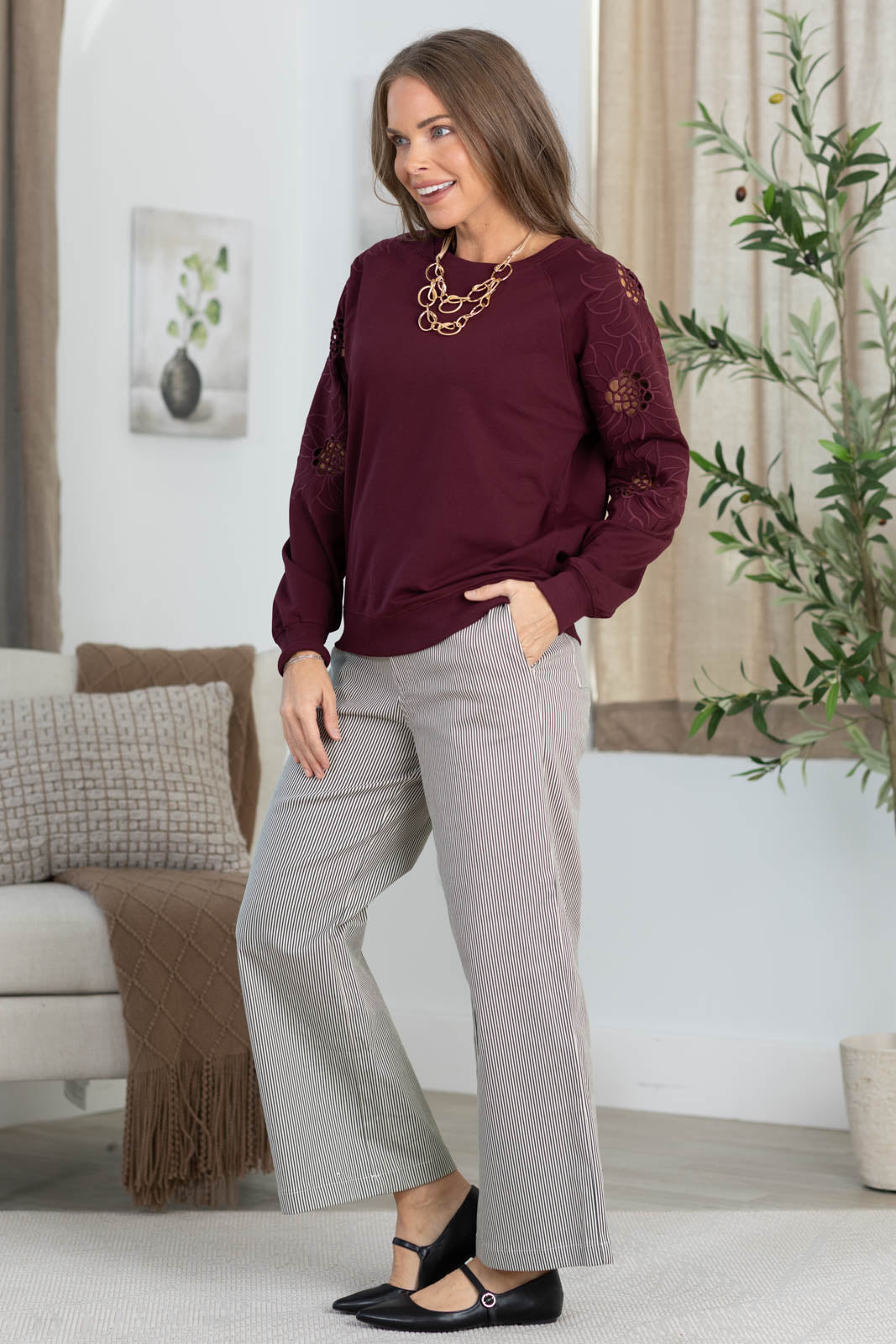 Knit Pullover Embroidery Floral Sleeve Top