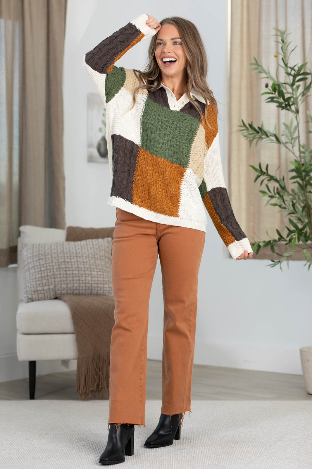 Stitch Colorblock Button Sweater