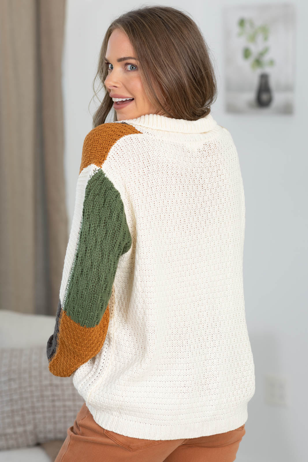 Stitch Colorblock Button Sweater