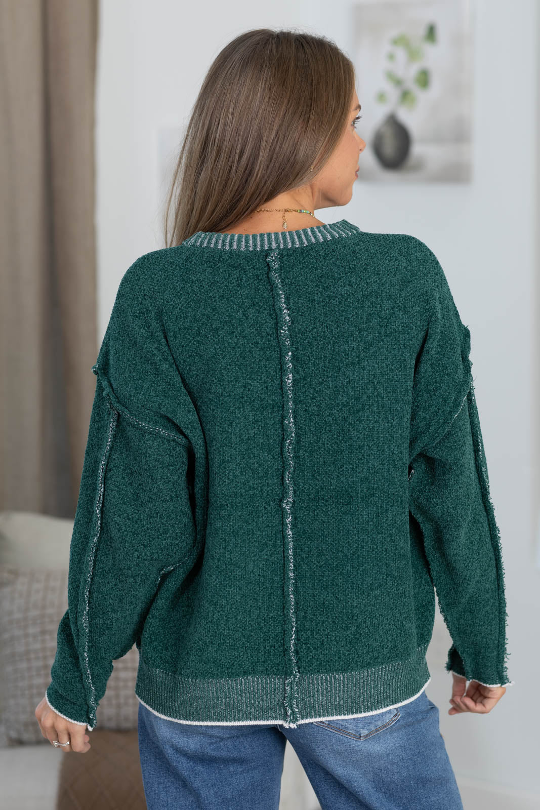 Sweater with Exposed Seam Detail