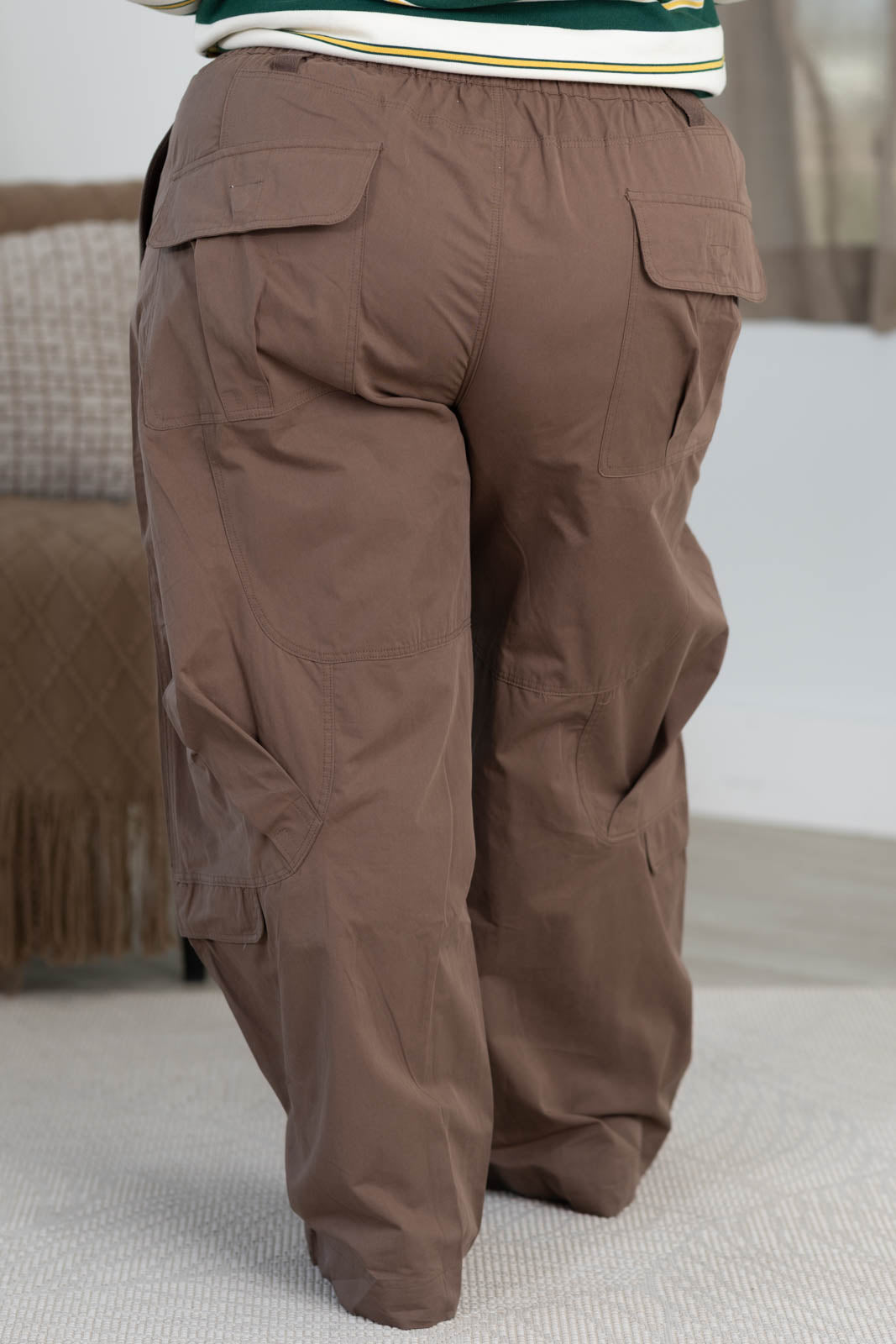 High Rise Wide Leg Cargo Pants With Drawstring Waist