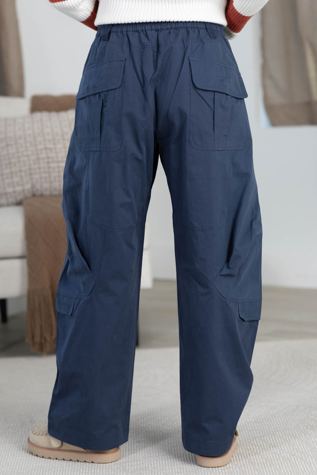 High Rise Wide Leg Cargo Pants With Drawstring Waist