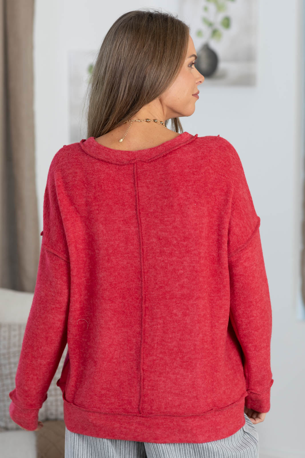Brushed Hacci Top with Reverse Seam Detail