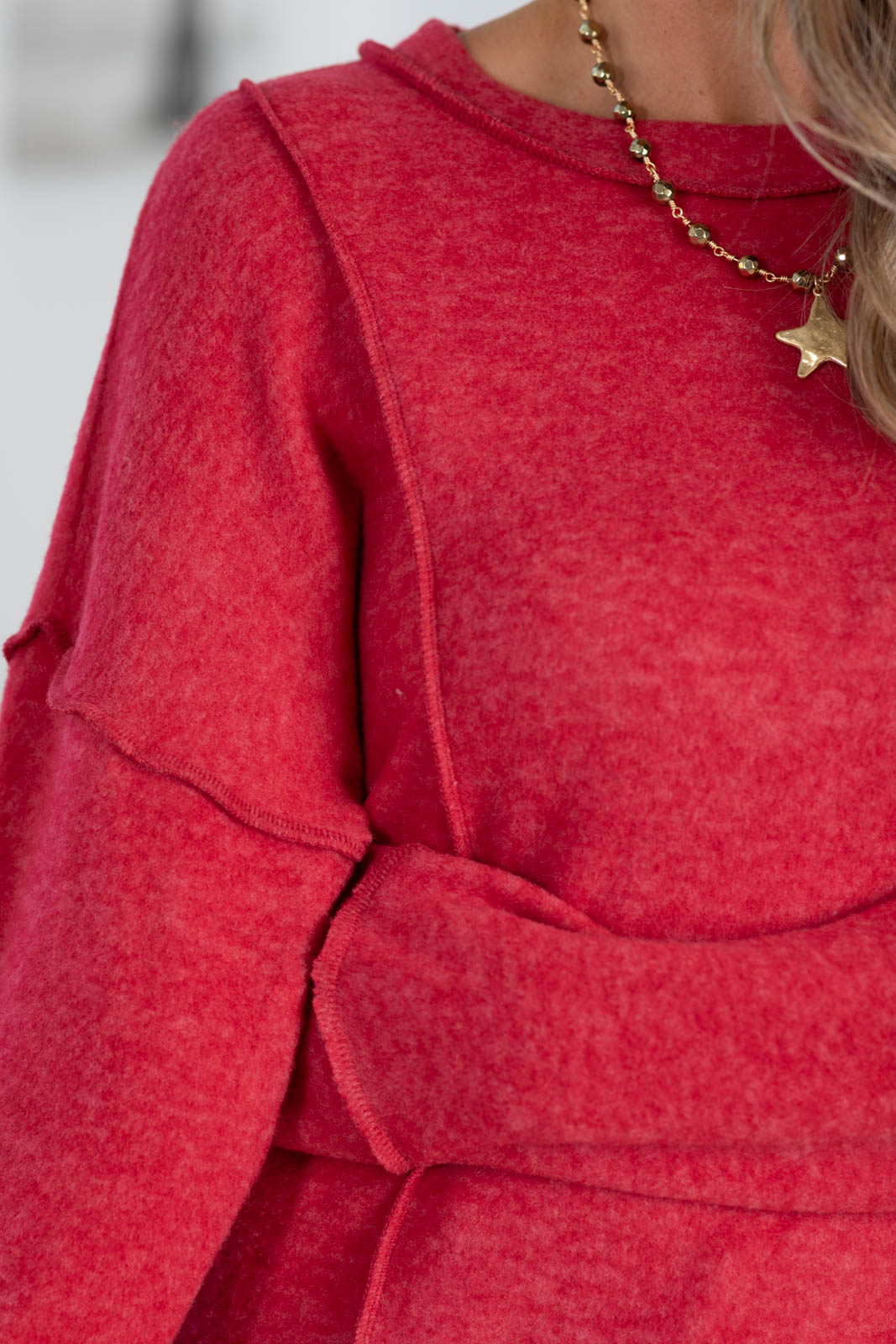 Brushed Hacci Top with Reverse Seam Detail