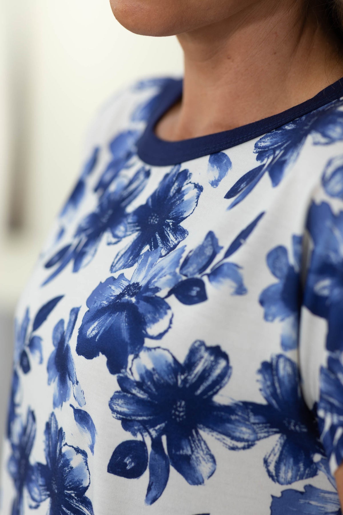 Navy Floral Print Relaxed Fit Tee