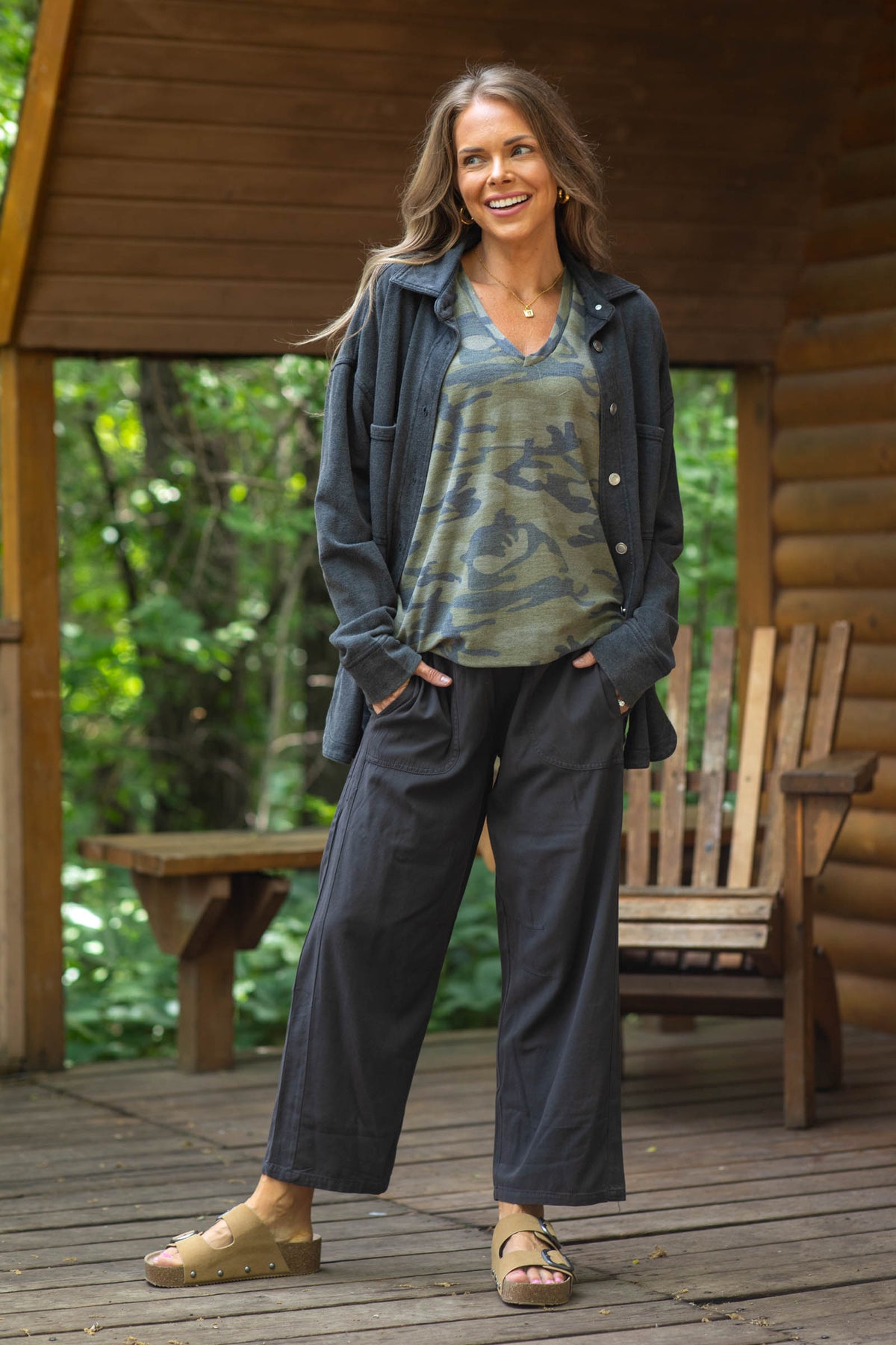 Smocked Waist Wide Leg Pant With Pockets