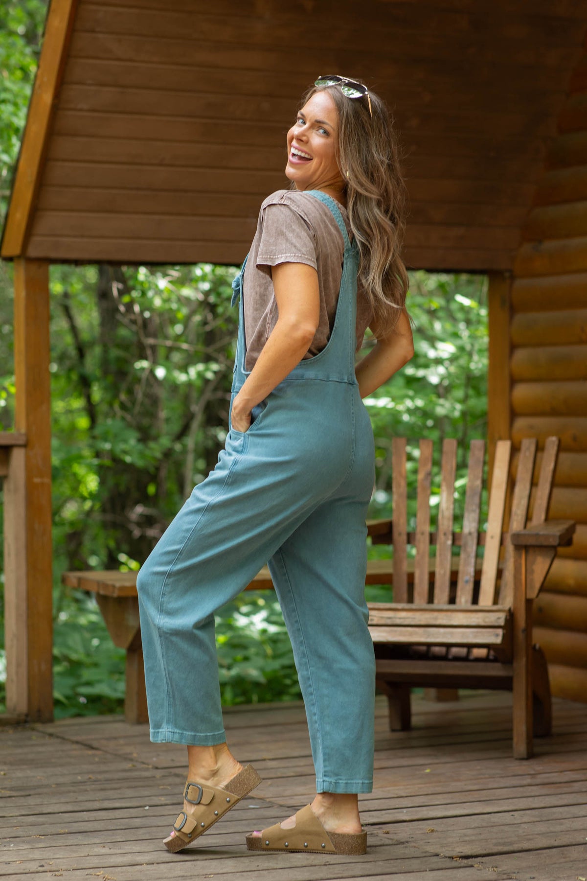 Washed Knot Strap Relaxed Overalls