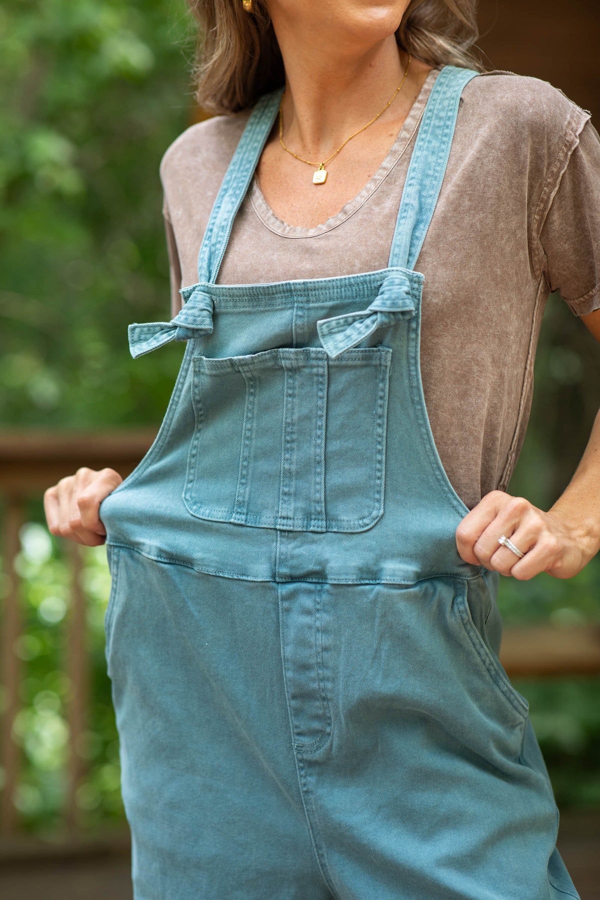 Washed Knot Strap Relaxed Overalls