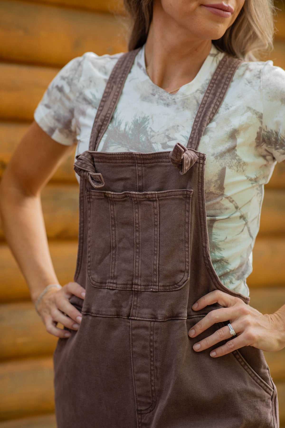 Washed Knot Strap Relaxed Overalls