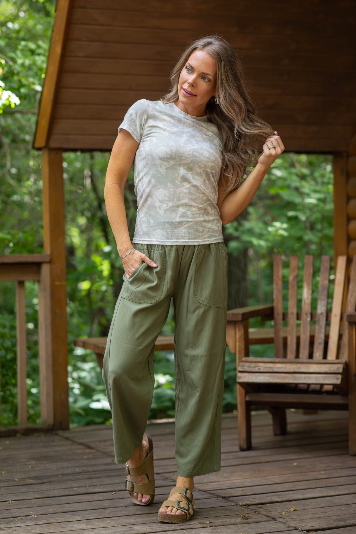 Smocked Waist Wide Leg Pant With Pockets