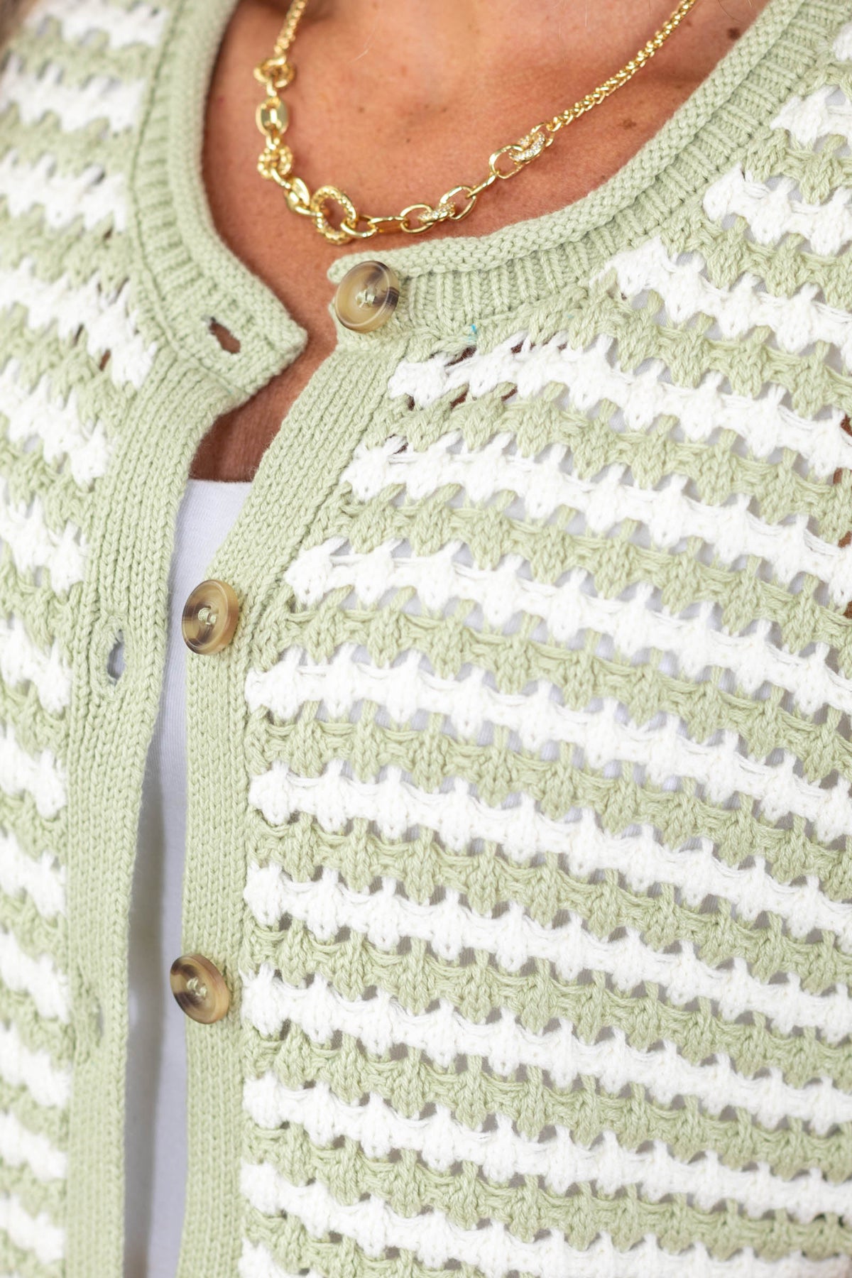 Stripe Short Sleeve Crochet Knit Cardigan