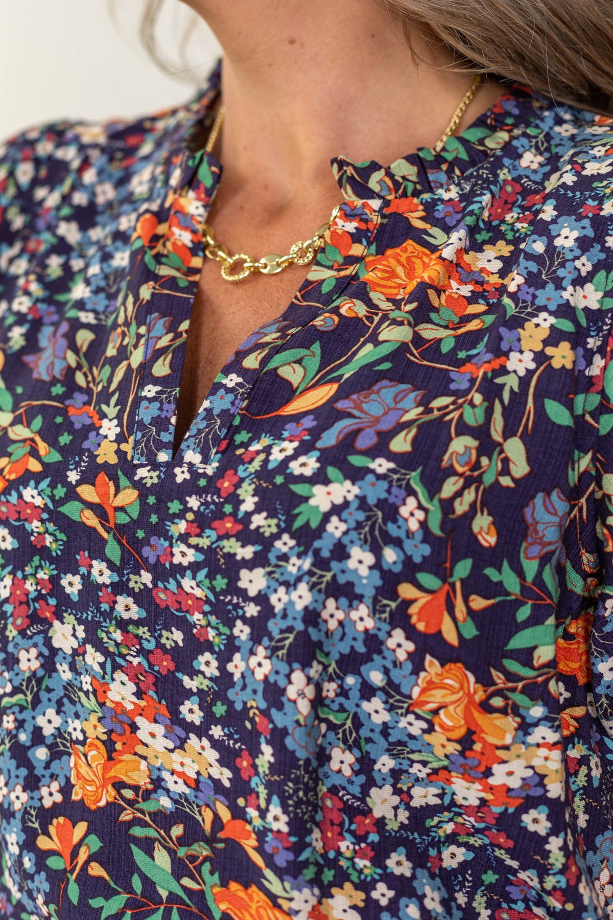 Staccato Navy Floral Short Puff Sleeve Woven Top