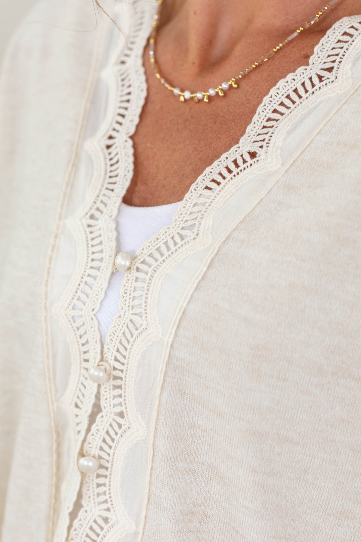 Lace Edge Buttoned Knit Cardigan Top