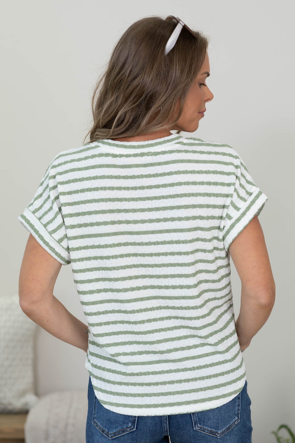 Textured Stripe Short Sleeve Knit T-shirt