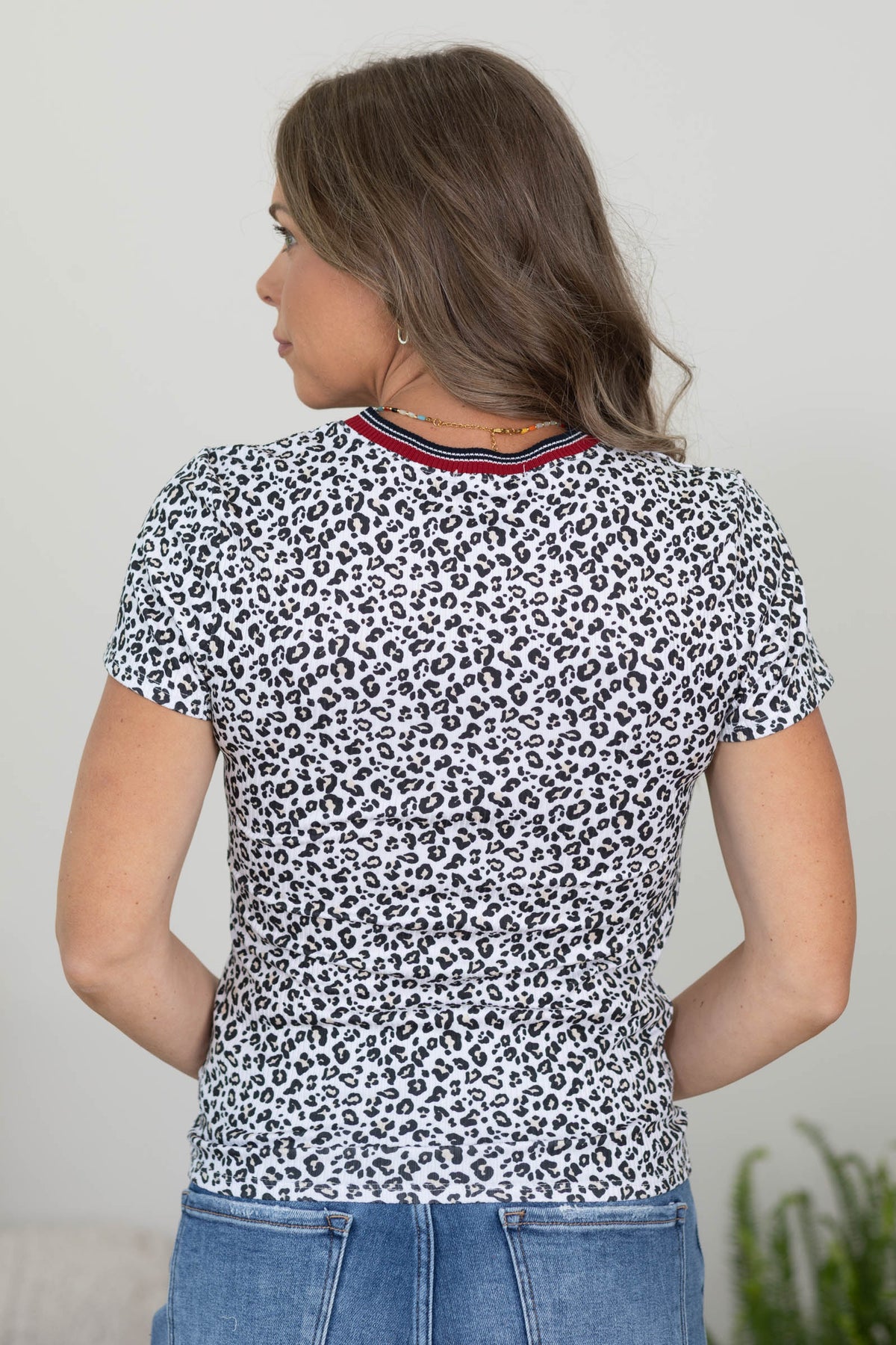 White Baby Rib Animal Print Knit Tee