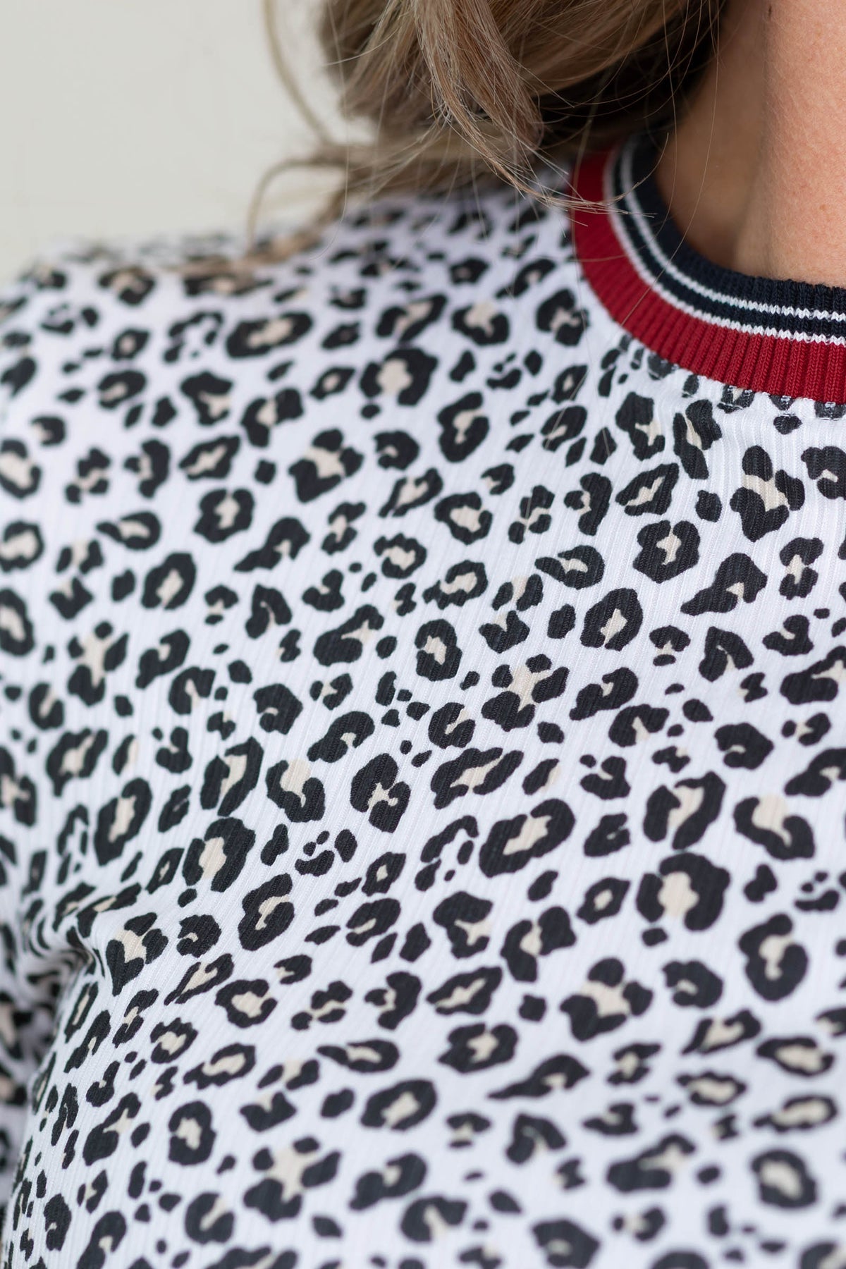 White Baby Rib Animal Print Knit Tee