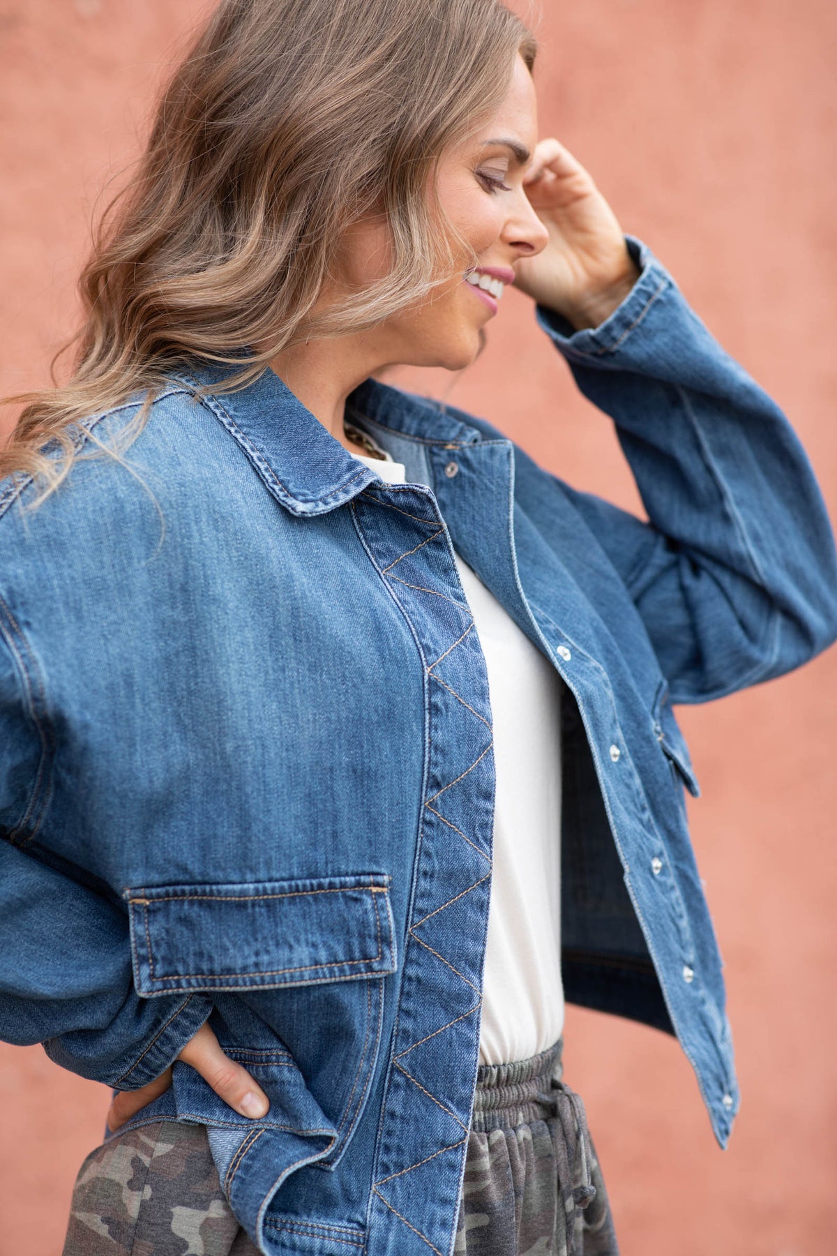 Risen Cargo Pocket With Cuffed Sleeve Denim Jacket