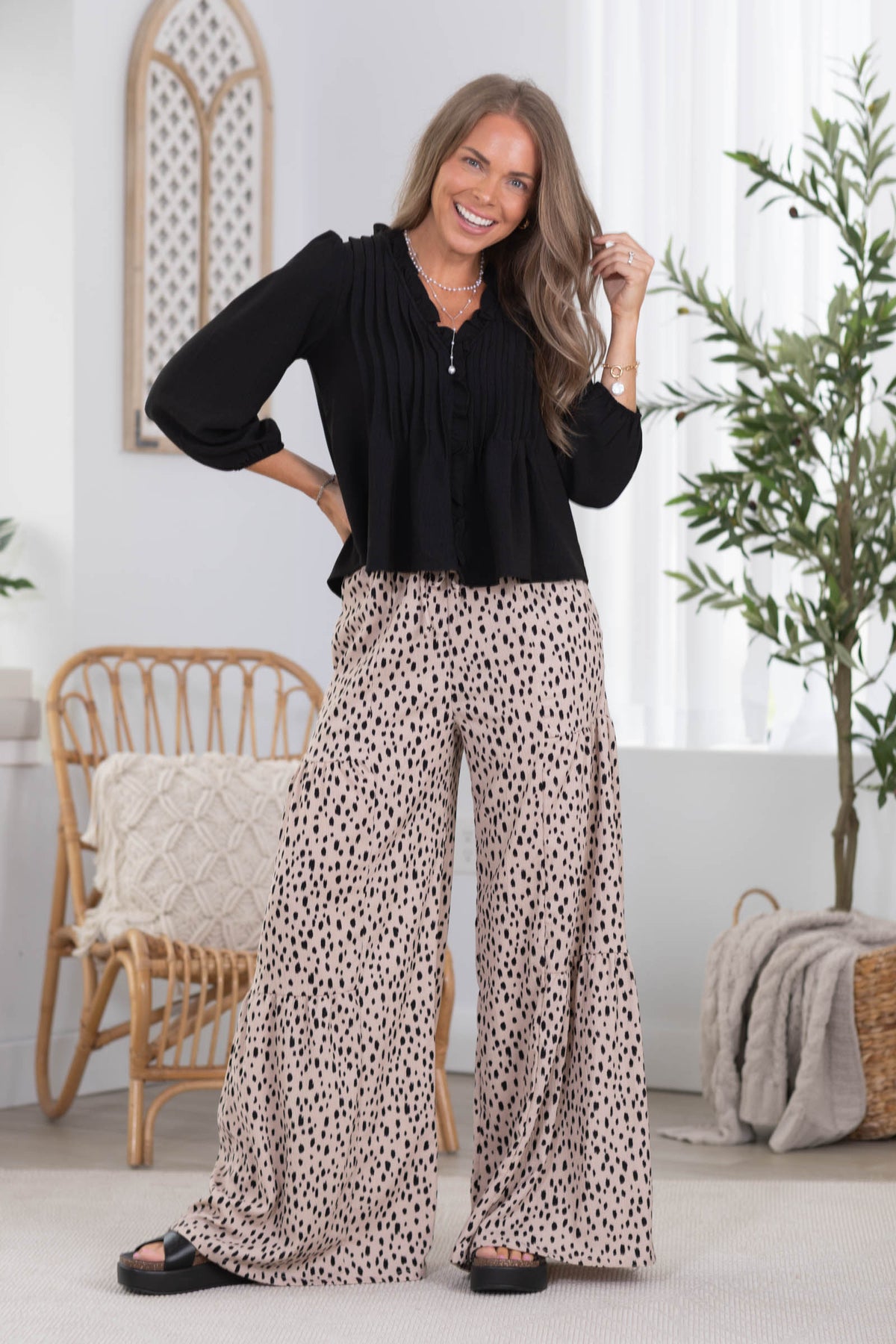 Black Woven Front Pleated Top