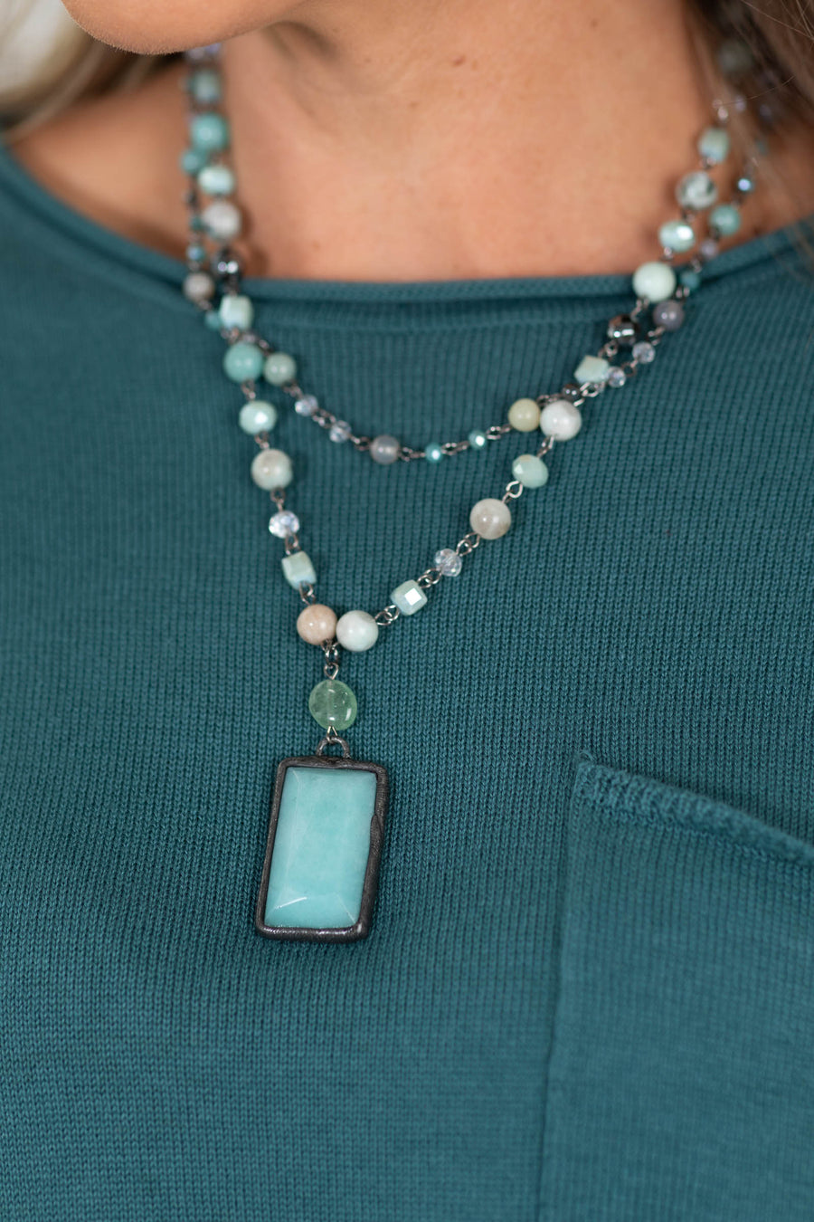 Amazonite Layered Necklace With Stone Pendant