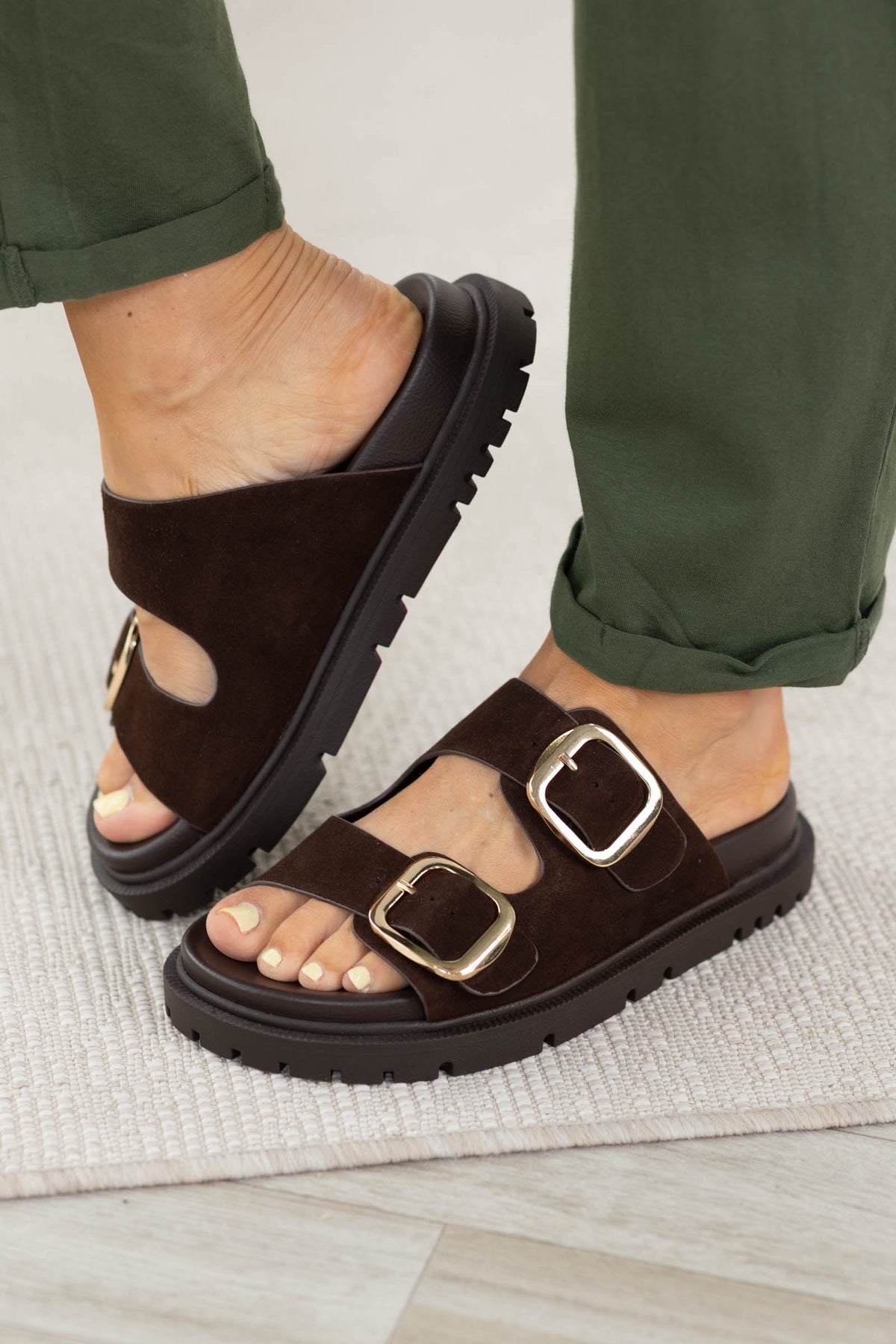 MIA Chocolate Double Buckle Footbed Sandals