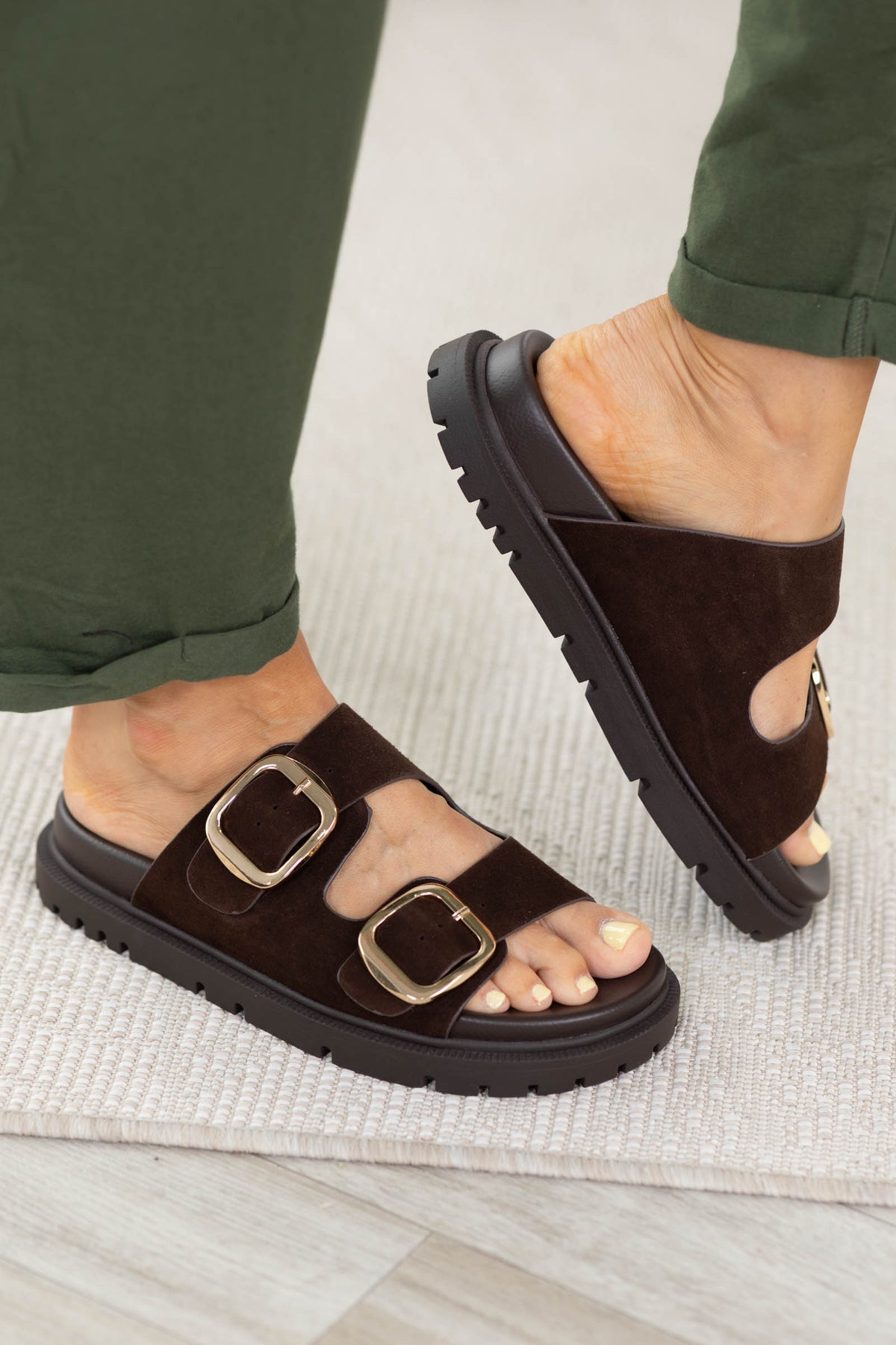 MIA Chocolate Double Buckle Footbed Sandals