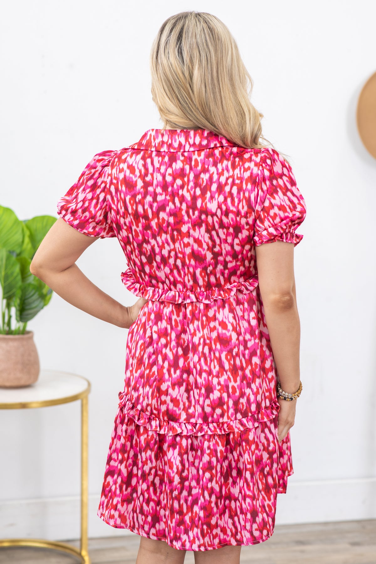 Hot Pink Animal Print Short Sleeve Dress