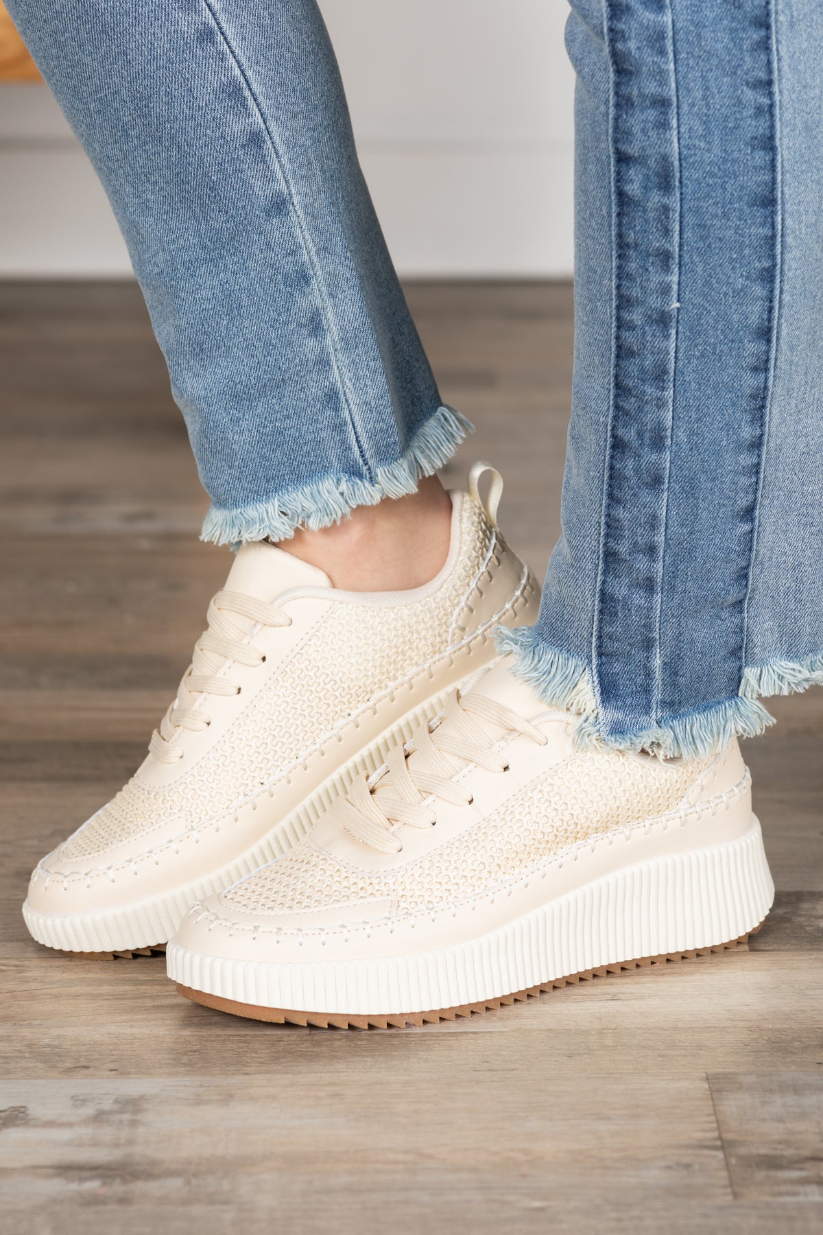 Beige Stitch Platform Sneakers