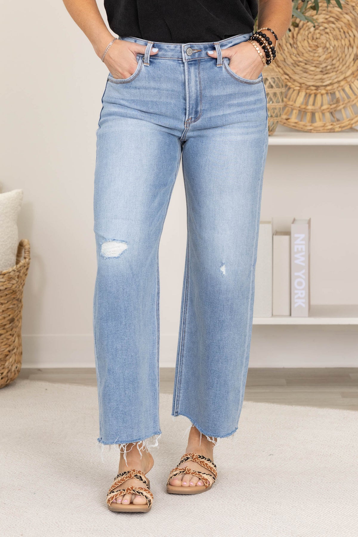 J21 Medium Wash High Rise Crop Wide Leg Jeans