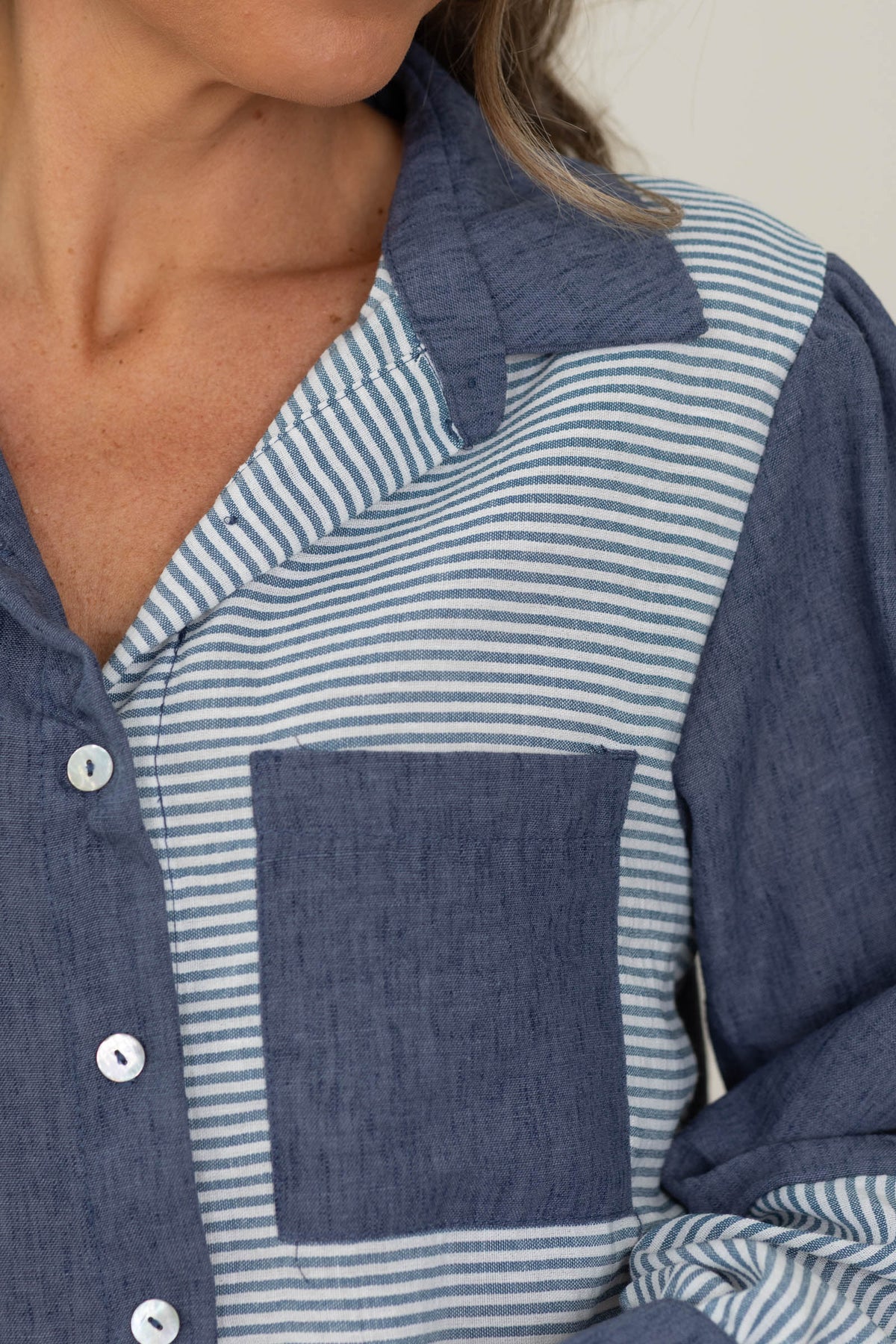 Relaxed Fit Mixed Pattern Button Down Shirt