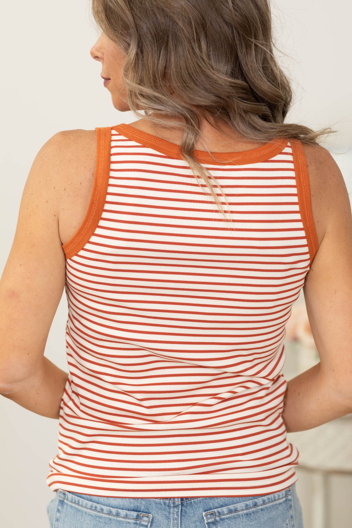 Staccato Dark Orange Henley Striped Knit Tank Top