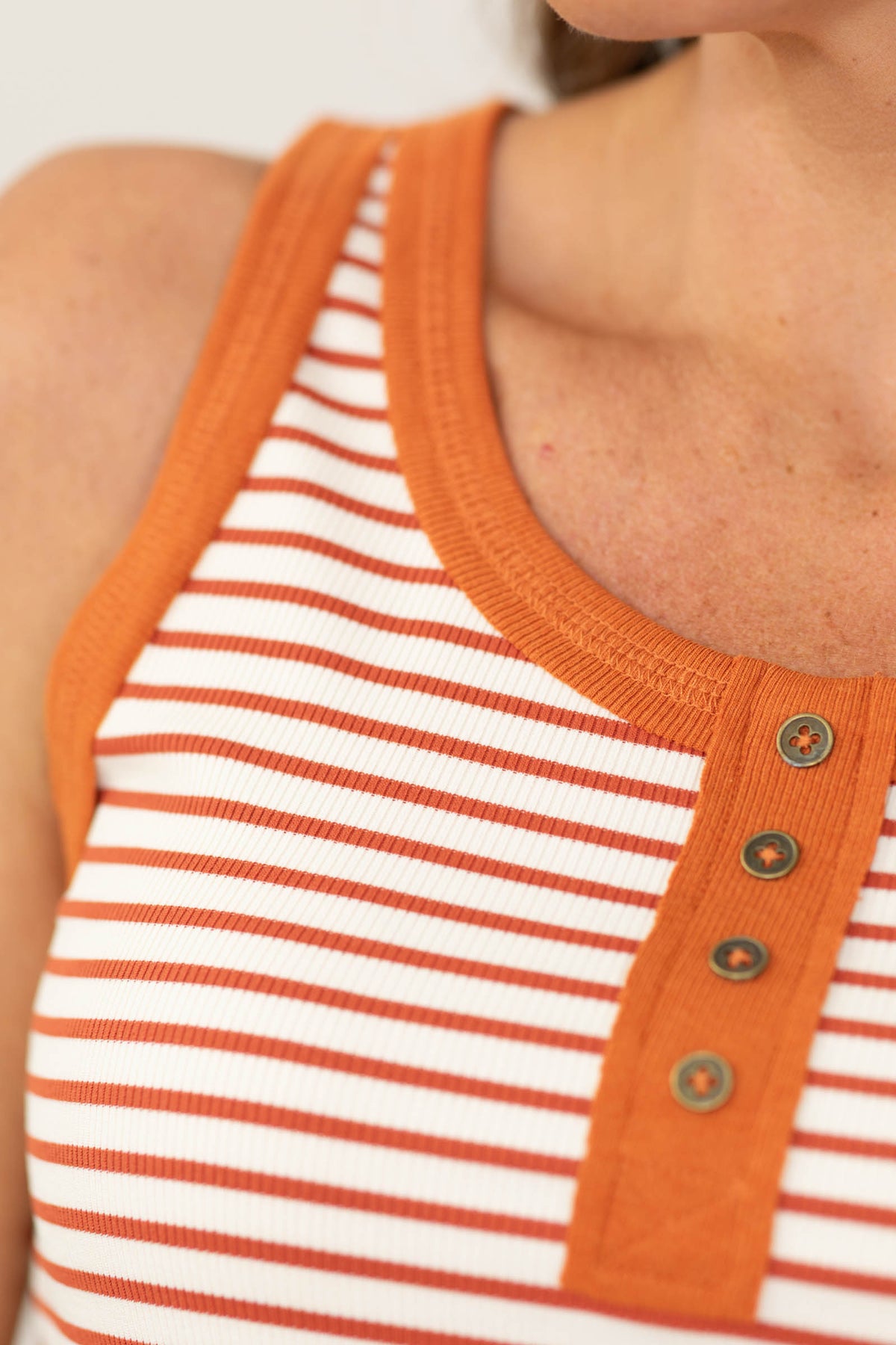 Staccato Dark Orange Henley Striped Knit Tank Top