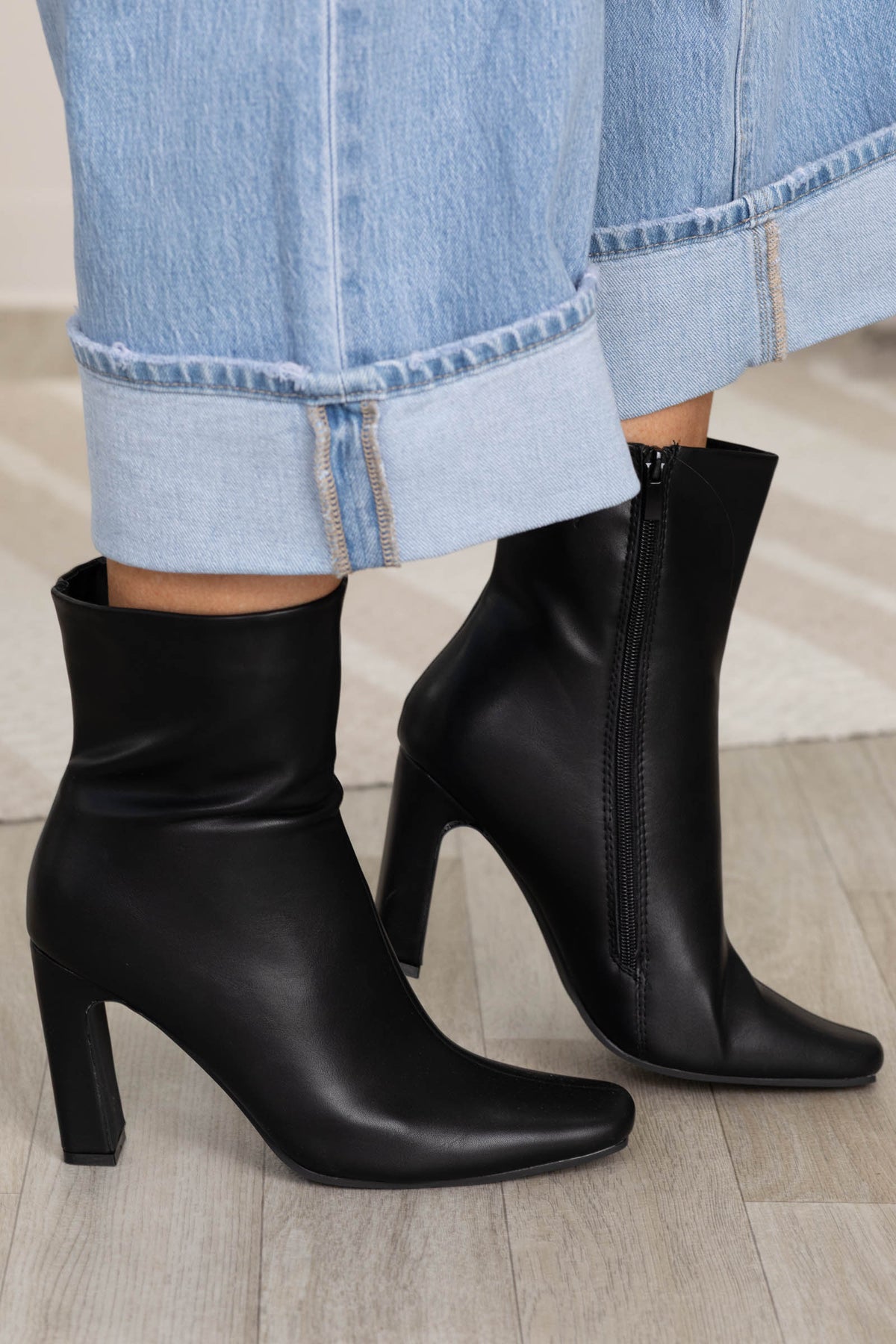Sleek Leather Tapered Square Toe Ankle Boots